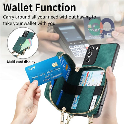 D3 For Samsung Galaxy S22 5G Case Zipper Wallet Retro Leather+TPU+PC Crossbody Phone Cover