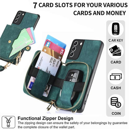 D3 For Samsung Galaxy S22 5G Case Zipper Wallet Retro Leather+TPU+PC Crossbody Phone Cover