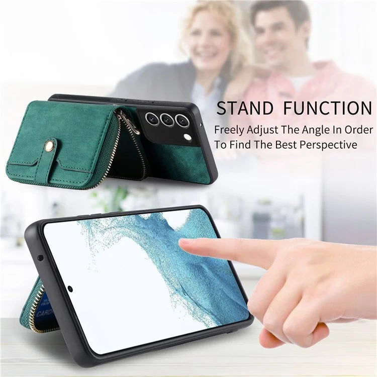 D3 For Samsung Galaxy S22 5G Case Zipper Wallet Retro Leather+TPU+PC Crossbody Phone Cover