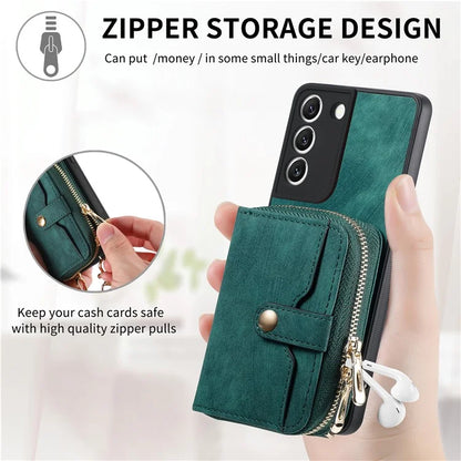 D3 For Samsung Galaxy S22 5G Case Zipper Wallet Retro Leather+TPU+PC Crossbody Phone Cover