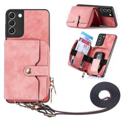 D3 For Samsung Galaxy S22 5G Case Zipper Wallet Retro Leather+TPU+PC Crossbody Phone Cover