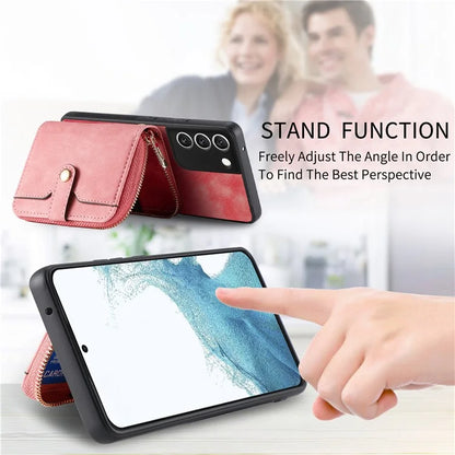 D3 For Samsung Galaxy S22 5G Case Zipper Wallet Retro Leather+TPU+PC Crossbody Phone Cover