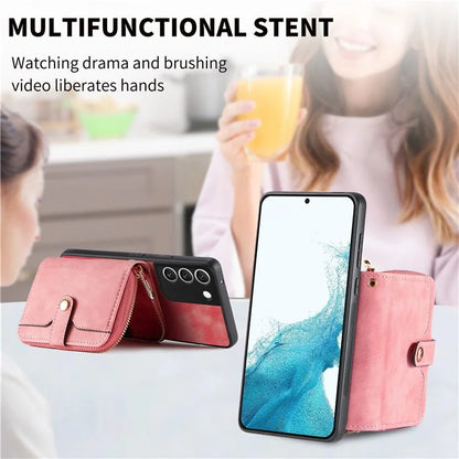 D3 For Samsung Galaxy S22 5G Case Zipper Wallet Retro Leather+TPU+PC Crossbody Phone Cover