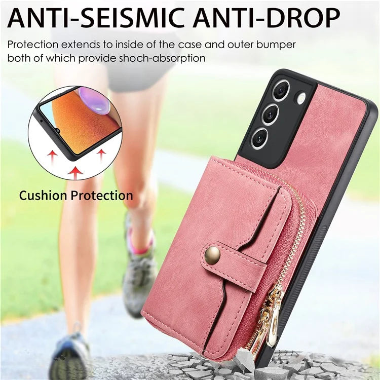 D3 For Samsung Galaxy S22 5G Case Zipper Wallet Retro Leather+TPU+PC Crossbody Phone Cover