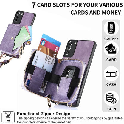 D3 For Samsung Galaxy S22 5G Case Zipper Wallet Retro Leather+TPU+PC Crossbody Phone Cover