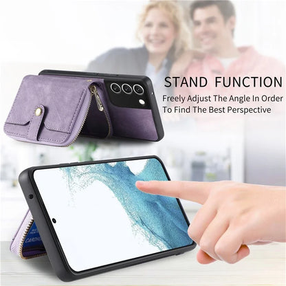 D3 For Samsung Galaxy S22 5G Case Zipper Wallet Retro Leather+TPU+PC Crossbody Phone Cover