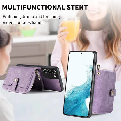 D3 For Samsung Galaxy S22 5G Case Zipper Wallet Retro Leather+TPU+PC Crossbody Phone Cover