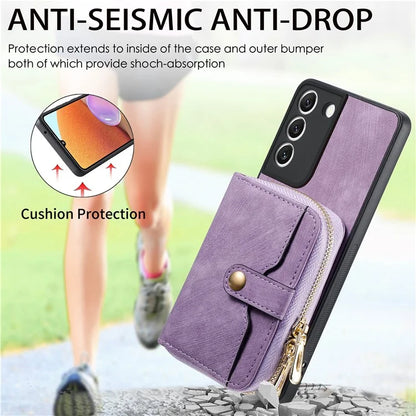 D3 For Samsung Galaxy S22 5G Case Zipper Wallet Retro Leather+TPU+PC Crossbody Phone Cover