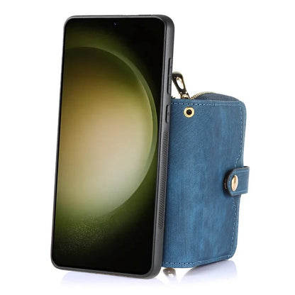 D3 For Samsung Galaxy S23+ Cell Phone Case Zipper Pocket Kickstand Cover with Long Strap