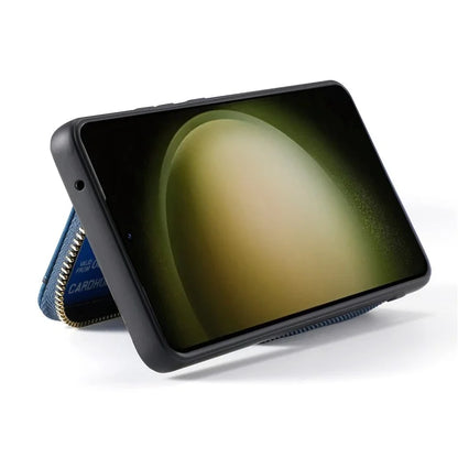 D3 For Samsung Galaxy S23+ Cell Phone Case Zipper Pocket Kickstand Cover with Long Strap