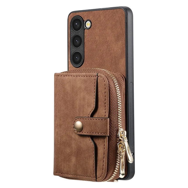 D3 For Samsung Galaxy S23+ Cell Phone Case Zipper Pocket Kickstand Cover with Long Strap