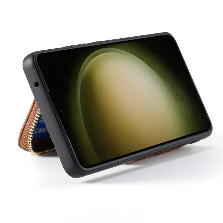 D3 For Samsung Galaxy S23+ Cell Phone Case Zipper Pocket Kickstand Cover with Long Strap