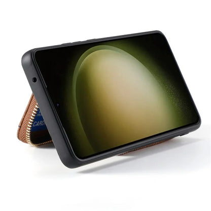 D3 For Samsung Galaxy S23+ Cell Phone Case Zipper Pocket Kickstand Cover with Long Strap