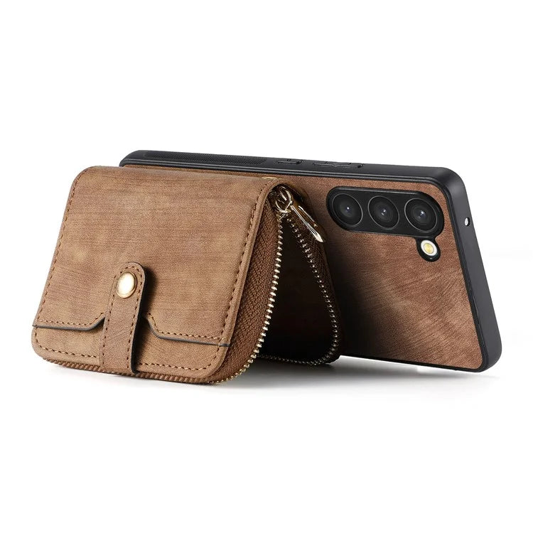 D3 For Samsung Galaxy S23+ Cell Phone Case Zipper Pocket Kickstand Cover with Long Strap