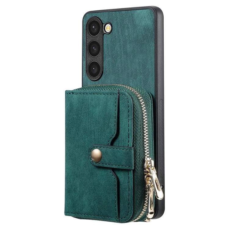 D3 For Samsung Galaxy S23+ Cell Phone Case Zipper Pocket Kickstand Cover with Long Strap