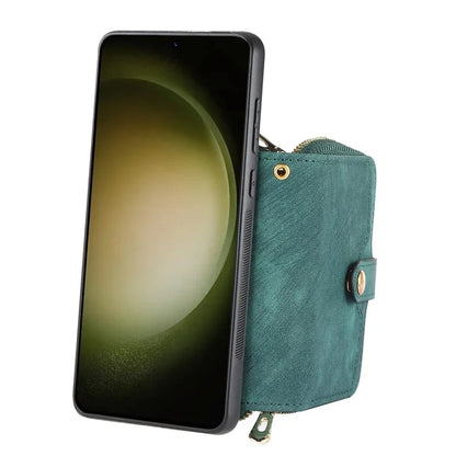 D3 For Samsung Galaxy S23+ Cell Phone Case Zipper Pocket Kickstand Cover with Long Strap