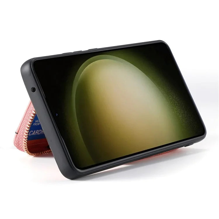 D3 For Samsung Galaxy S23+ Cell Phone Case Zipper Pocket Kickstand Cover with Long Strap