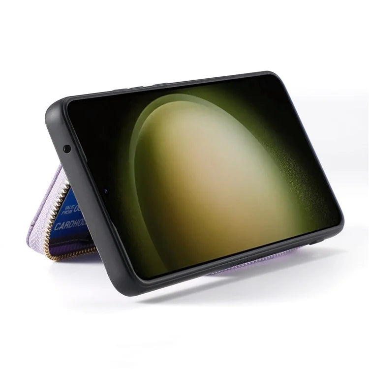 D3 For Samsung Galaxy S23+ Cell Phone Case Zipper Pocket Kickstand Cover with Long Strap