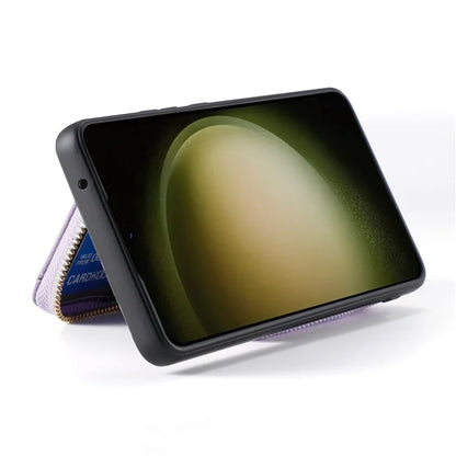 D3 For Samsung Galaxy S23+ Cell Phone Case Zipper Pocket Kickstand Cover with Long Strap