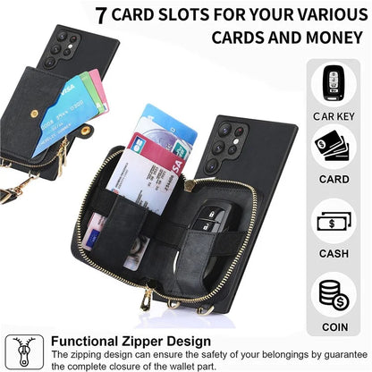 D3 Retro Phone Shell for Samsung Galaxy S23 Ultra PU Leather+PC+TPU Phone Case Zipper Wallet