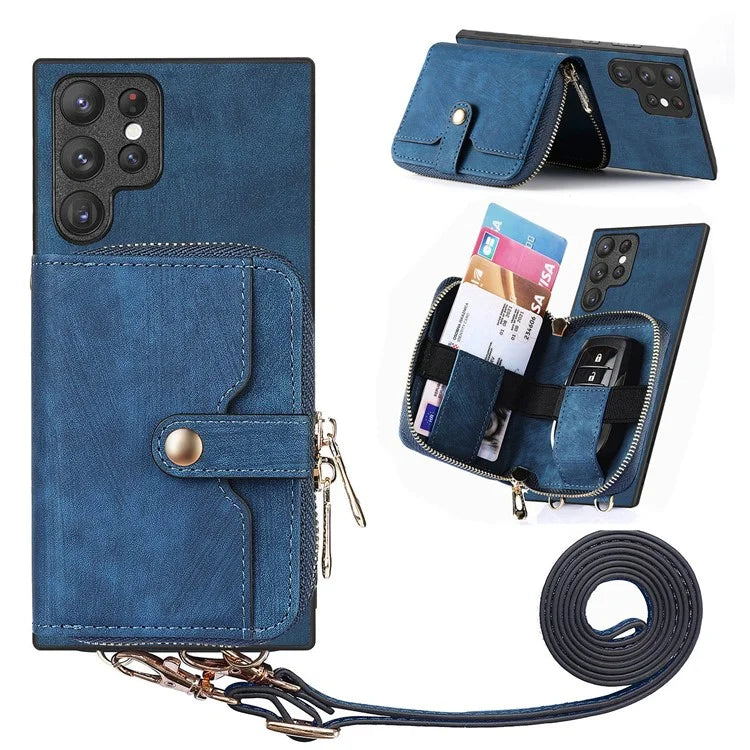 D3 Retro Phone Shell for Samsung Galaxy S23 Ultra PU Leather+PC+TPU Phone Case Zipper Wallet