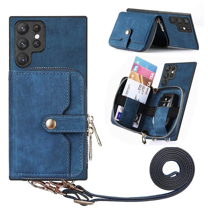 D3 Retro Phone Shell for Samsung Galaxy S23 Ultra PU Leather+PC+TPU Phone Case Zipper Wallet