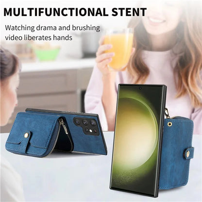 D3 Retro Phone Shell for Samsung Galaxy S23 Ultra PU Leather+PC+TPU Phone Case Zipper Wallet