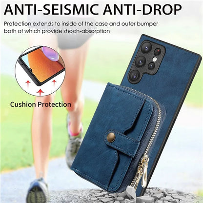 D3 Retro Phone Shell for Samsung Galaxy S23 Ultra PU Leather+PC+TPU Phone Case Zipper Wallet