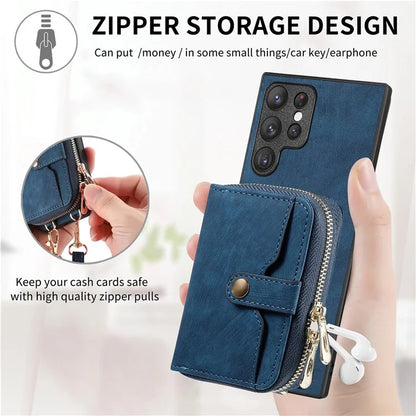 D3 Retro Phone Shell for Samsung Galaxy S23 Ultra PU Leather+PC+TPU Phone Case Zipper Wallet