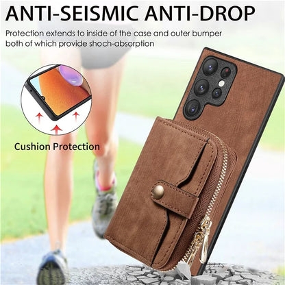 D3 Retro Phone Shell for Samsung Galaxy S23 Ultra PU Leather+PC+TPU Phone Case Zipper Wallet