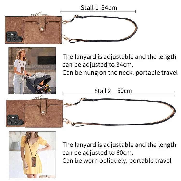 D3 Retro Phone Shell for Samsung Galaxy S23 Ultra PU Leather+PC+TPU Phone Case Zipper Wallet
