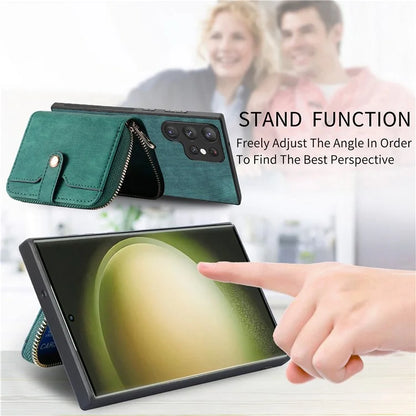 D3 Retro Phone Shell for Samsung Galaxy S23 Ultra PU Leather+PC+TPU Phone Case Zipper Wallet