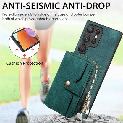 D3 Retro Phone Shell for Samsung Galaxy S23 Ultra PU Leather+PC+TPU Phone Case Zipper Wallet