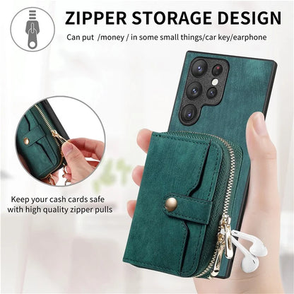 D3 Retro Phone Shell for Samsung Galaxy S23 Ultra PU Leather+PC+TPU Phone Case Zipper Wallet