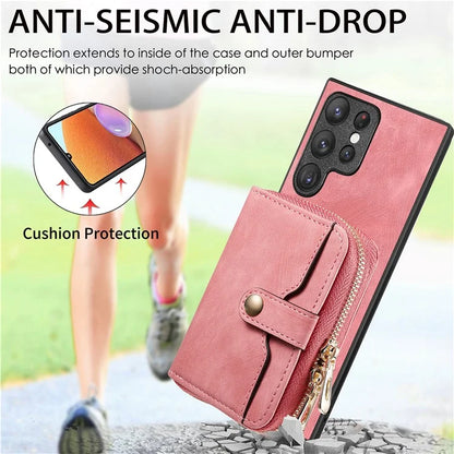 D3 Retro Phone Shell for Samsung Galaxy S23 Ultra PU Leather+PC+TPU Phone Case Zipper Wallet