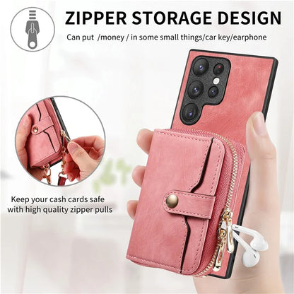 D3 Retro Phone Shell for Samsung Galaxy S23 Ultra PU Leather+PC+TPU Phone Case Zipper Wallet