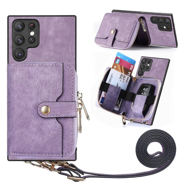 D3 Retro Phone Shell for Samsung Galaxy S23 Ultra PU Leather+PC+TPU Phone Case Zipper Wallet