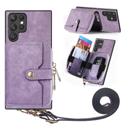 D3 Retro Phone Shell for Samsung Galaxy S23 Ultra PU Leather+PC+TPU Phone Case Zipper Wallet