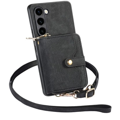 D3 for Samsung Galaxy S23 Zipper Pocket Case Drop Proof Leather+TPU+PC Crossbody Phone Cover