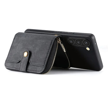 D3 for Samsung Galaxy S23 Zipper Pocket Case Drop Proof Leather+TPU+PC Crossbody Phone Cover