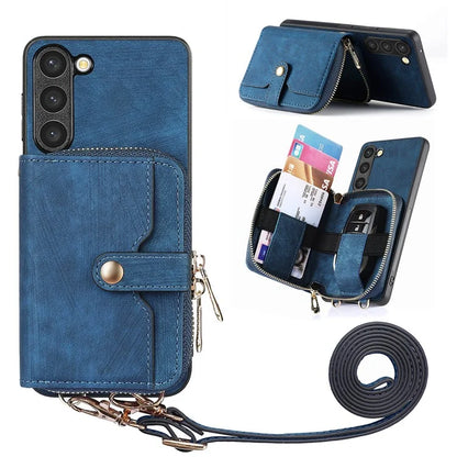 D3 for Samsung Galaxy S23 Zipper Pocket Case Drop Proof Leather+TPU+PC Crossbody Phone Cover