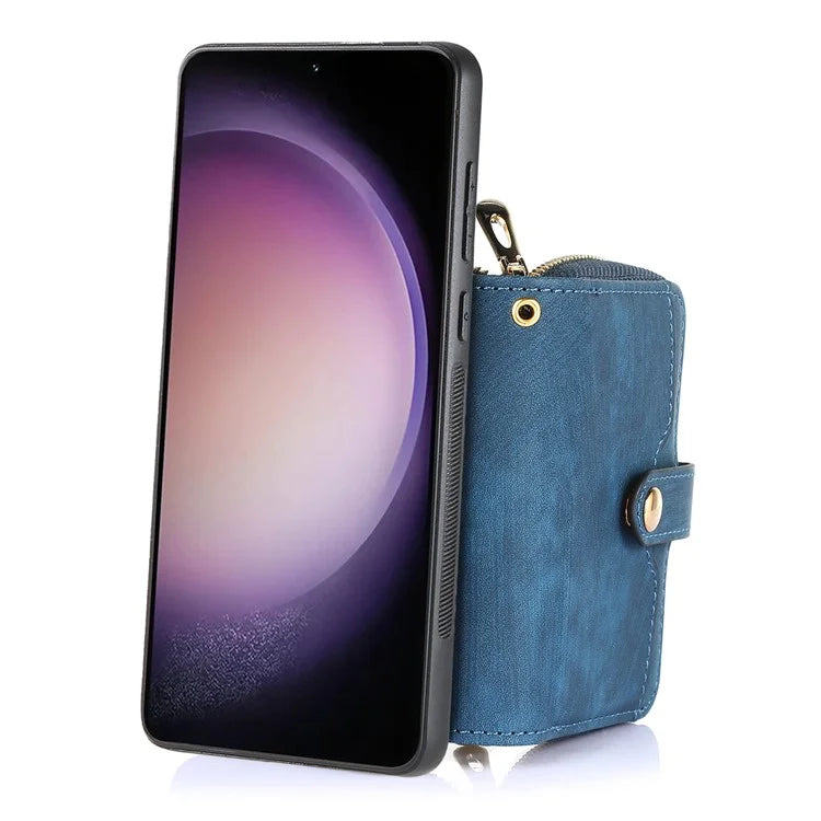 D3 for Samsung Galaxy S23 Zipper Pocket Case Drop Proof Leather+TPU+PC Crossbody Phone Cover