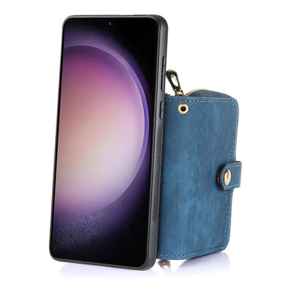 D3 for Samsung Galaxy S23 Zipper Pocket Case Drop Proof Leather+TPU+PC Crossbody Phone Cover