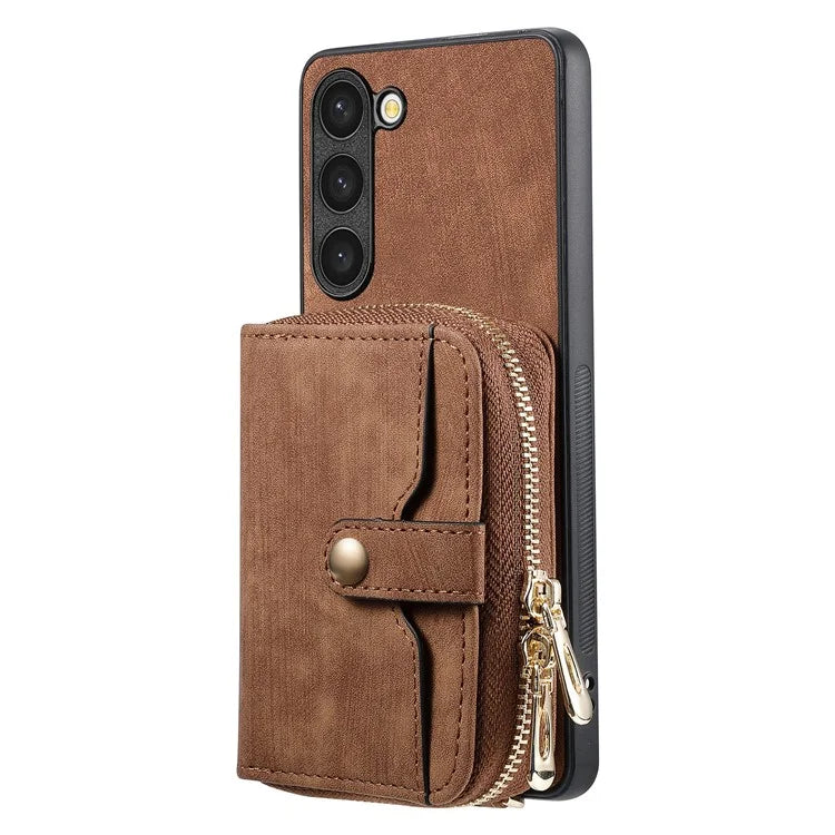 D3 for Samsung Galaxy S23 Zipper Pocket Case Drop Proof Leather+TPU+PC Crossbody Phone Cover