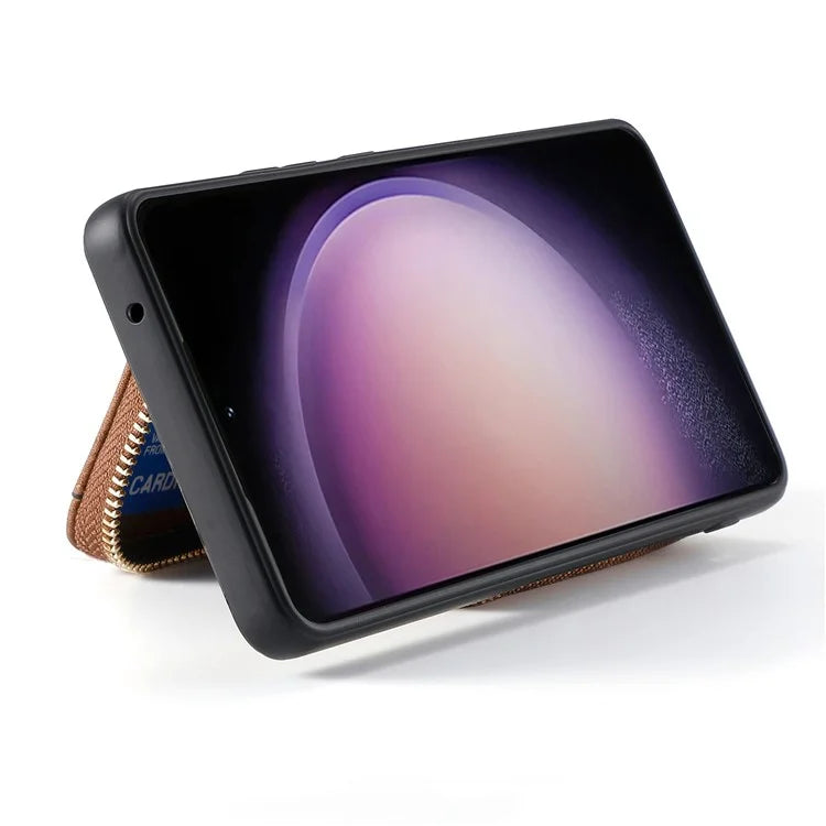 D3 for Samsung Galaxy S23 Zipper Pocket Case Drop Proof Leather+TPU+PC Crossbody Phone Cover