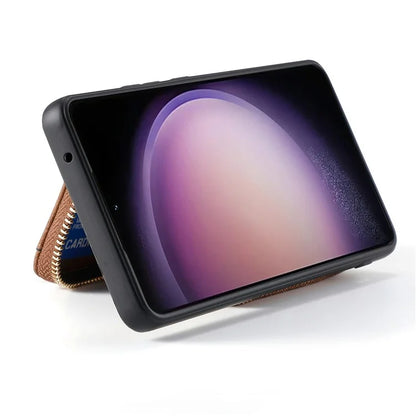 D3 for Samsung Galaxy S23 Zipper Pocket Case Drop Proof Leather+TPU+PC Crossbody Phone Cover