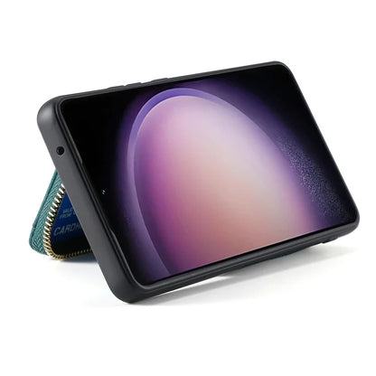 D3 for Samsung Galaxy S23 Zipper Pocket Case Drop Proof Leather+TPU+PC Crossbody Phone Cover
