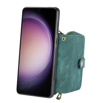 D3 for Samsung Galaxy S23 Zipper Pocket Case Drop Proof Leather+TPU+PC Crossbody Phone Cover