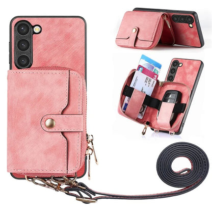 D3 for Samsung Galaxy S23 Zipper Pocket Case Drop Proof Leather+TPU+PC Crossbody Phone Cover