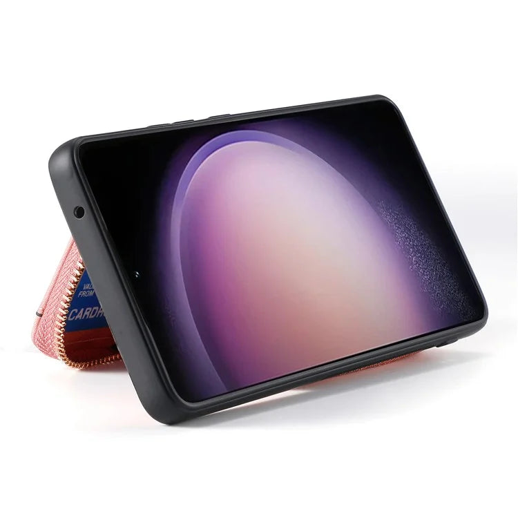 D3 for Samsung Galaxy S23 Zipper Pocket Case Drop Proof Leather+TPU+PC Crossbody Phone Cover